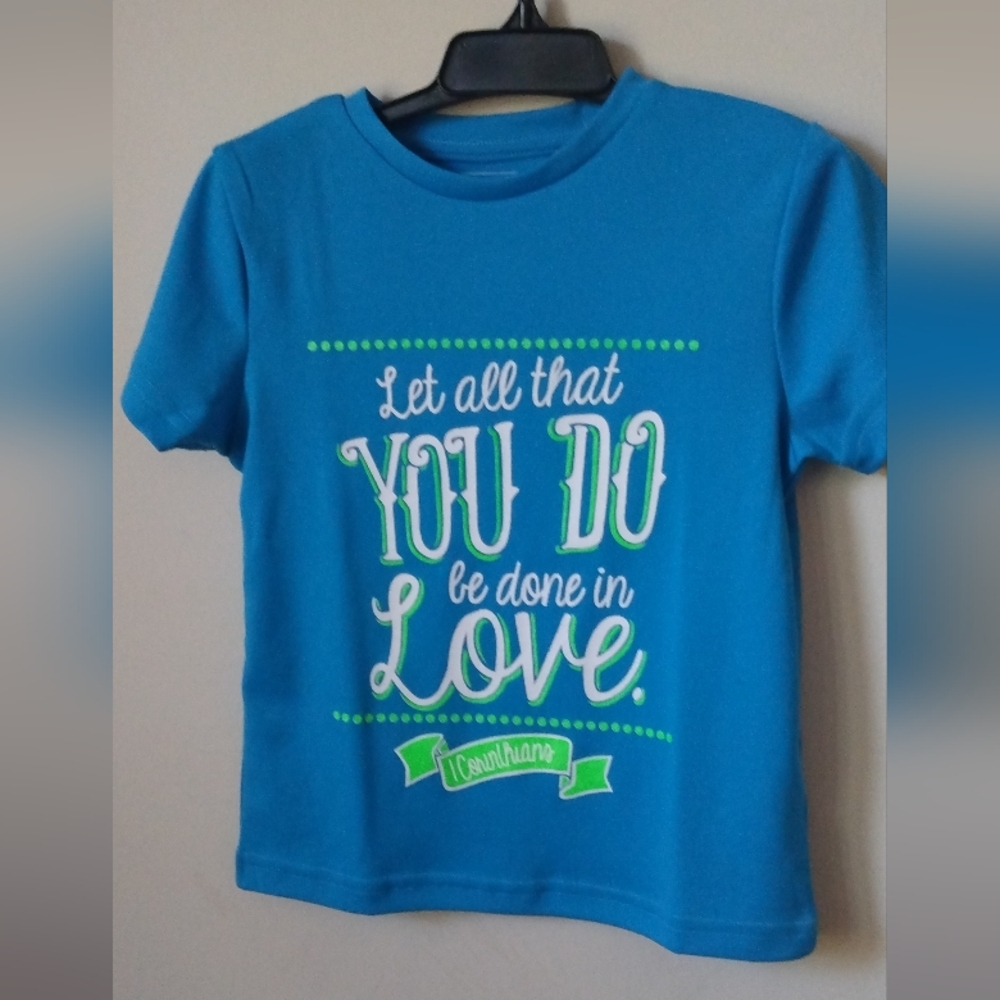 COPY - Blue Short Sleeve Tee with Decorative Typography